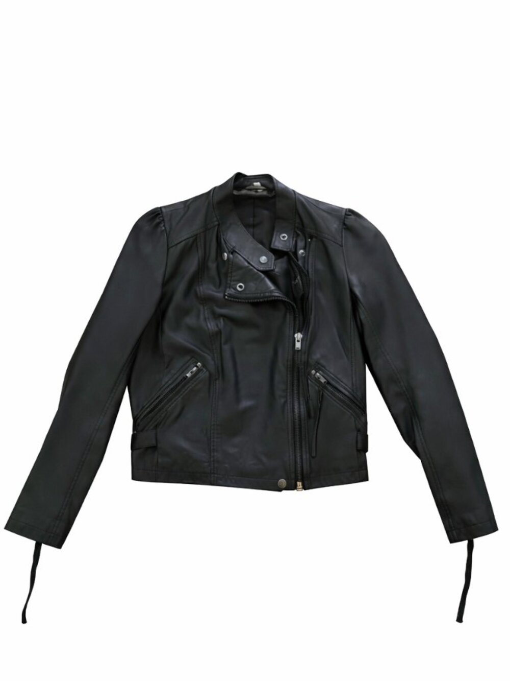 IRO Paris Black Leather Moto Biker Jacket with Silver Hardware Size 2